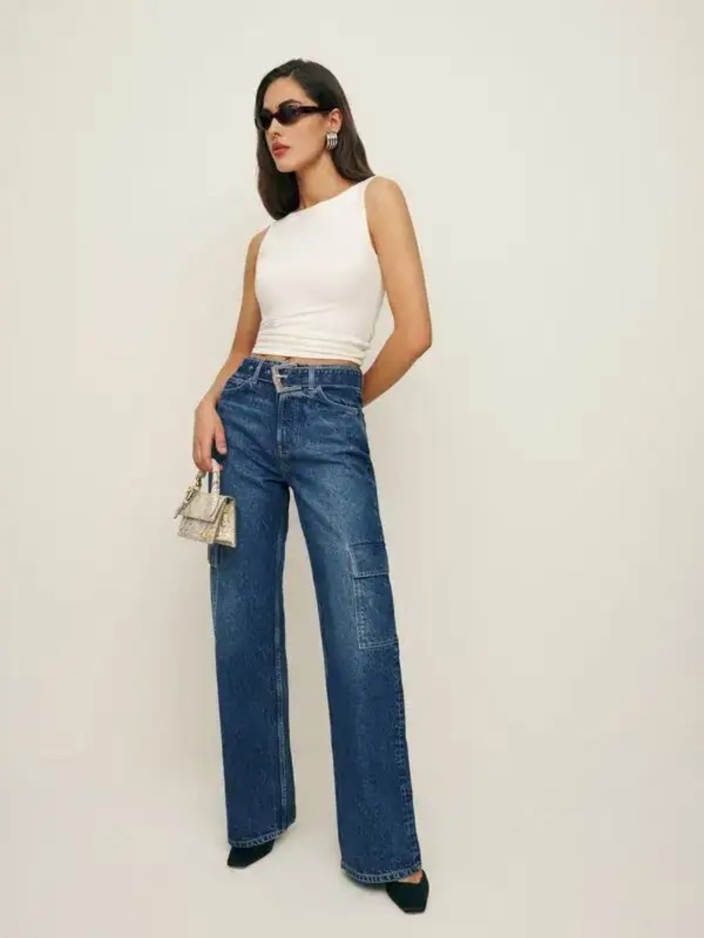 NWT Reformation Cary Belted High Waist Wide Leg Cargo Jeans Size 29